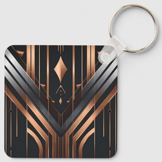 Art Deco Copper & Silver Geometric Design Sleutelhanger (Achterkant)