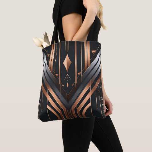 Art Deco Copper & Silver Geometric Design Tote Bag (Dichtbij)