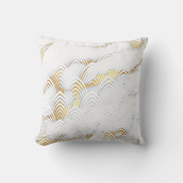 Art Deco Copper White Grey Gold Glitter Marble Kussen (Voorkant)