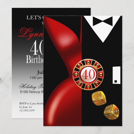 Art Deco Couple 40e verjaardag | rood zwart Kaart (Voorkant / Achterkant)