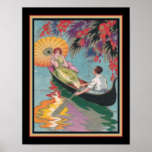 Art Deco Couple in Canoe 1920 Poster