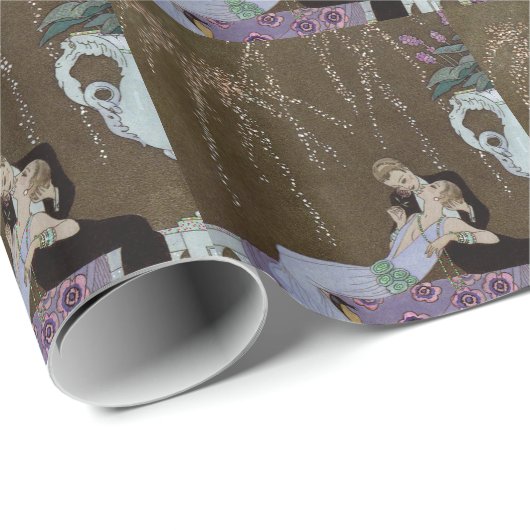 Art Deco Couple Kisssing Cadeaupapier (Rol Hoek)