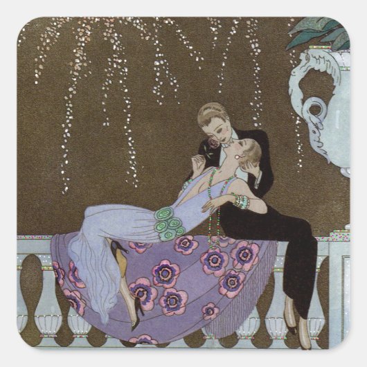 Art Deco Couple Kisssing Vierkante Sticker (Voorkant)