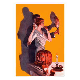 Art Deco Couple Mirror Jack O Lantern Pumpkin Foto Afdruk