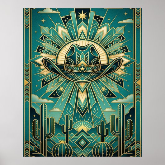 Art Deco Cowboy Hat Poster - Geometric Western (Voorkant)