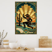 Art Deco Cowgirl Lasso Cactus Desert Sunset Poster (Keuken)