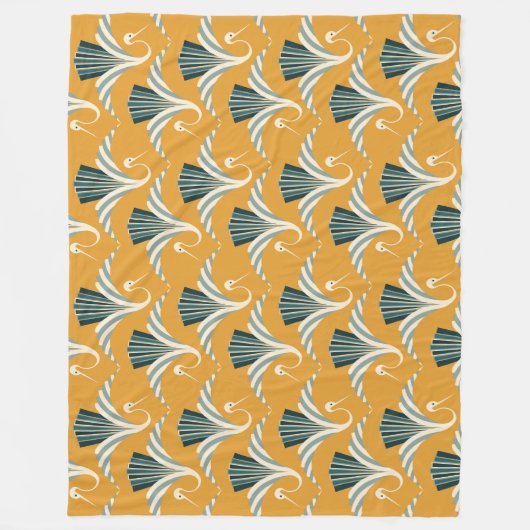 Art Deco Crane - gele achtergrond Fleece Deken (Voorkant)