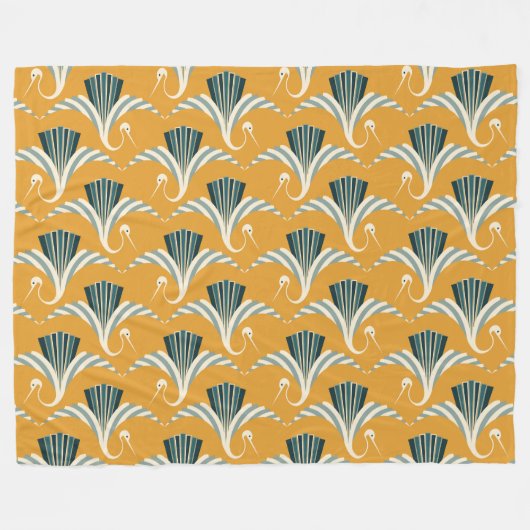 Art Deco Crane - gele achtergrond Fleece Deken (Voorkant (Horizontaal))