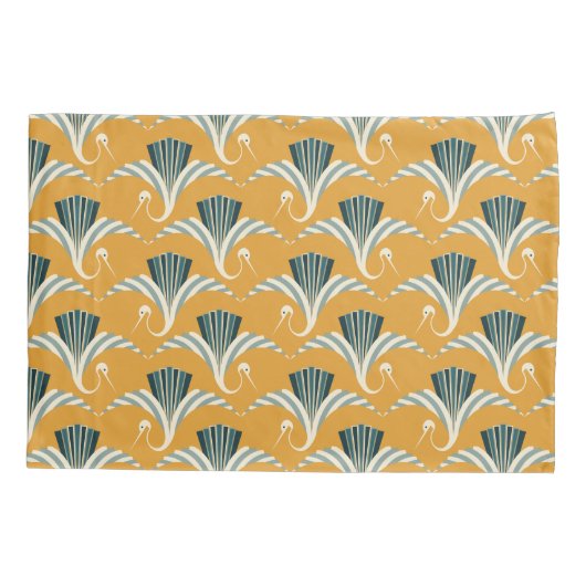 Art Deco Crane - gele achtergrond Kussensloop (Achterkant-Links)