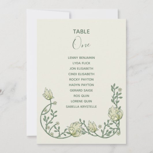 Art deco crème bloemen Tafel Nummer Zitplaatsen Gr Kaart (Voorkant)