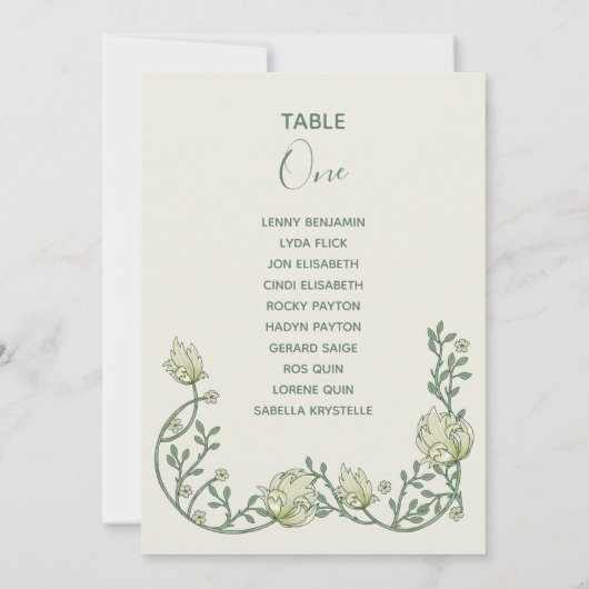 Art deco crème bloemen Tafel Nummer Zitplaatsen Gr Kaart (Achterkant)