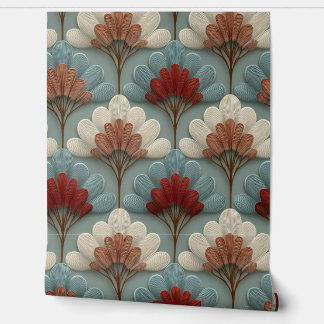 Art Deco Crème en Blauwe Waaiers Behang