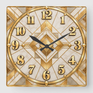 Art Deco Crème & Gouden Geometrische Klok