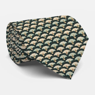Art Deco Crème & Teal Waaierspatroon Heren Zijden Stropdas