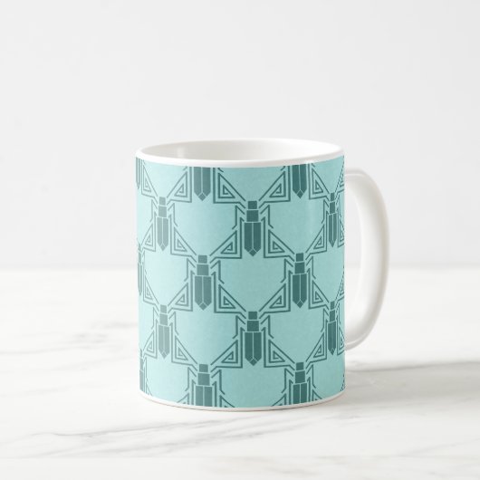 Art Deco Crickets - Lichte turquoise koffie Mok (Voorkant rechts)