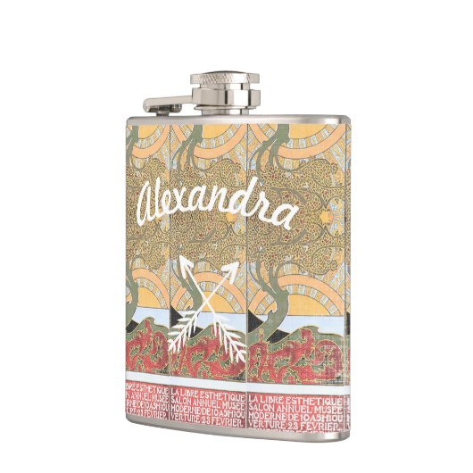 Art Deco Crossed Arrow Swirl Tree Heupfles (Links)