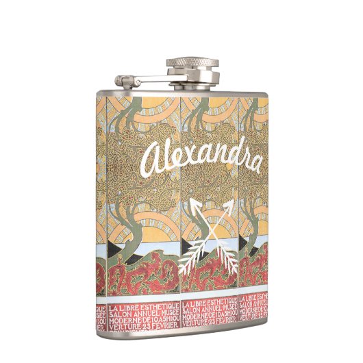 Art Deco Crossed Arrow Swirl Tree Heupfles (Rechts)