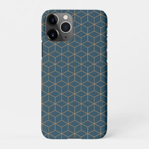 Art Deco Cube Grid Outin Gold en Blue iPhone 11Pro Hoesje