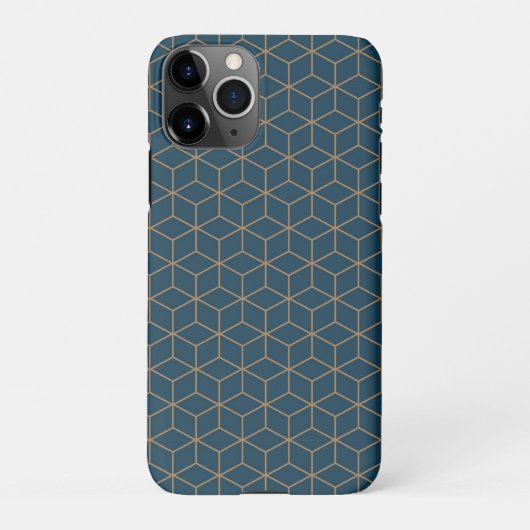 Art Deco Cube Grid Outin Gold en Blue iPhone Hoesje (Achterkant)