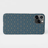 Art Deco Cube Grid Outin Gold en Blue iPhone Hoesje (Achterkant horizontaal)