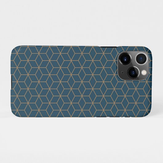Art Deco Cube Grid Outin Gold en Blue iPhone Hoesje (Achterkant horizontaal)
