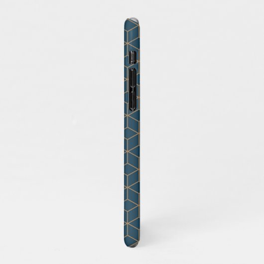 Art Deco Cube Grid Outin Gold en Blue iPhone Hoesje (Linkerkant)
