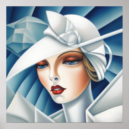 Art Deco Cubism Blue Eyes Woman Portret Poster