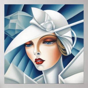Art Deco Cubism Blue Eyes Woman Portret Poster