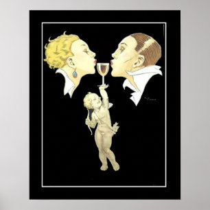 Art Deco Cupid met Couple Vintage Poster