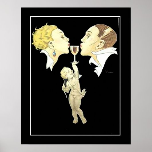 Art Deco Cupid met Couple Vintage Poster (Voorkant)