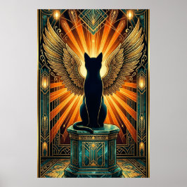 Art Deco Curled Sleeping Cat Wall Art Poster