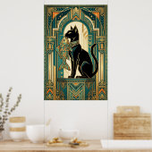 Art Deco Curtain Climbing Cat Wall Art Poster (Keuken)