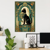 Art Deco Curtain Climbing Cat Wall Art Poster (Thuiskantoor)
