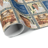 Art Deco Custom Age Photo Birthday Navy Gold Chic Cadeaupapier (Rol Hoek)