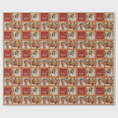 Art Deco Custom Age Photo Birthday Red Gold Chic Cadeaupapier (Vlak)