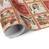 Art Deco Custom Age Photo Birthday Red Gold Chic Cadeaupapier (Rol Hoek)