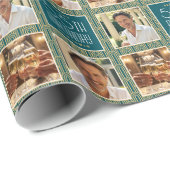Art Deco Custom Age Photo Birthday Teal Gold Chic Cadeaupapier (Rol Hoek)