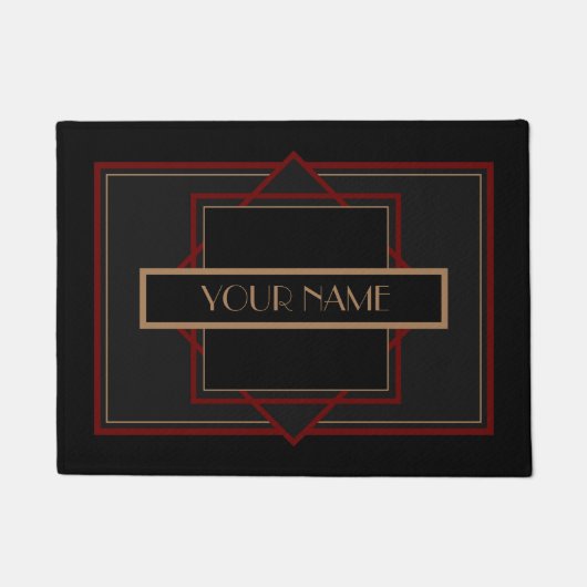 Art Deco Custom Name - Red Black Doormat Deurmat (Voorkant)