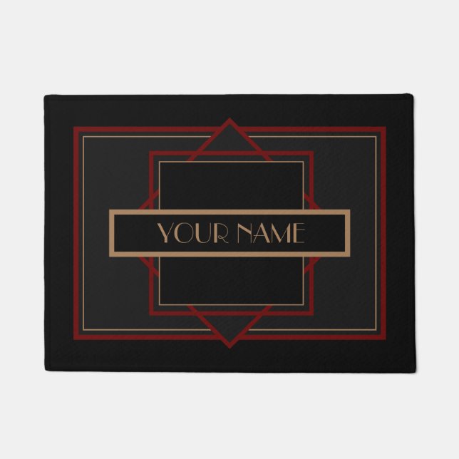 Art Deco Custom Name - Red Black Doormat Deurmat (Voorkant)