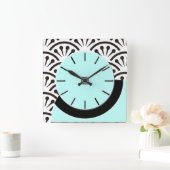 Art Deco Cut-A-Way (Aqua+Black) Vierkante Klok (Huis)
