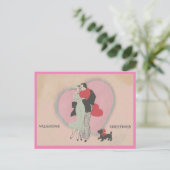 Art Deco Cute Couple en Dog  Valentijn Briefkaart (Staand voorkant)