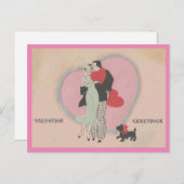 Art Deco Cute Couple en Dog  Valentijn Briefkaart (Voorkant / Achterkant)