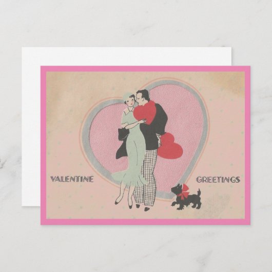 Art Deco Cute Couple en Dog  Valentijn Briefkaart (Voorkant / Achterkant)