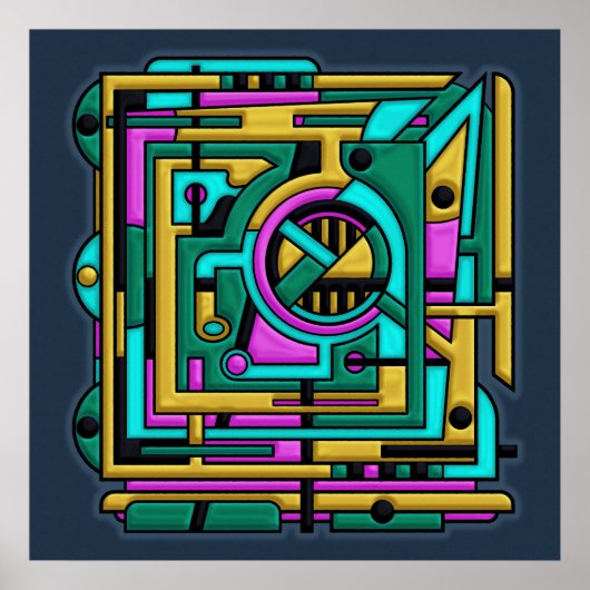 Art Deco Cyberpunk Geometrische Fusie Poster (Voorkant)