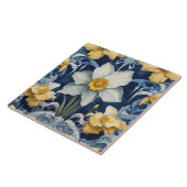 Art Deco Daffodil Bloemen Art Nouveau Blauw Tegeltje (Zijkant)