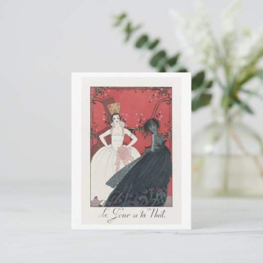 Art Deco "Dag en Nacht" Mode Bord van Barbier Briefkaart (Staand voorkant)