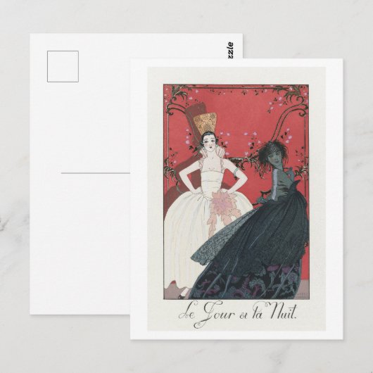 Art Deco "Dag en Nacht" Mode Bord van Barbier Briefkaart (Voorkant / Achterkant)