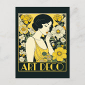 Art Deco Dag Vrouw & Bloemen Briefkaart (Voorkant)