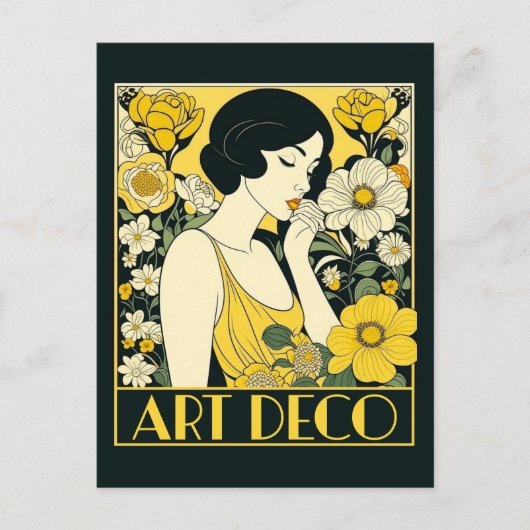 Art Deco Dag Vrouw & Bloemen Briefkaart (Voorkant)