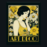 Art Deco Dag Vrouw & Bloemen Perfect Poster<br><div class="desc">Vier Art Deco Day met een art deco ontwerp met een vrouw omringd door gele en crème bloemen.</div>